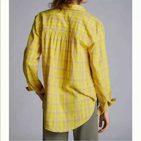 NWOT Anthropologie x Seen Worn Kept Plaid Buttondown Top Shirt in Yellow Size 6 - Picture 4 of 16